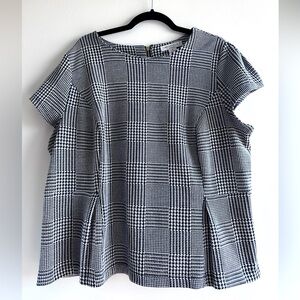 Liz Claiborne Plaid Cap sleeve Ponte Knit Peplum Ruffle Waist Top Size 1X